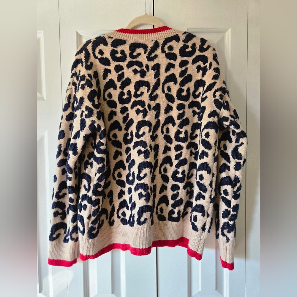 Leopard Print Cardigan with Red Accents Women's XXL - Picture 2 of 4